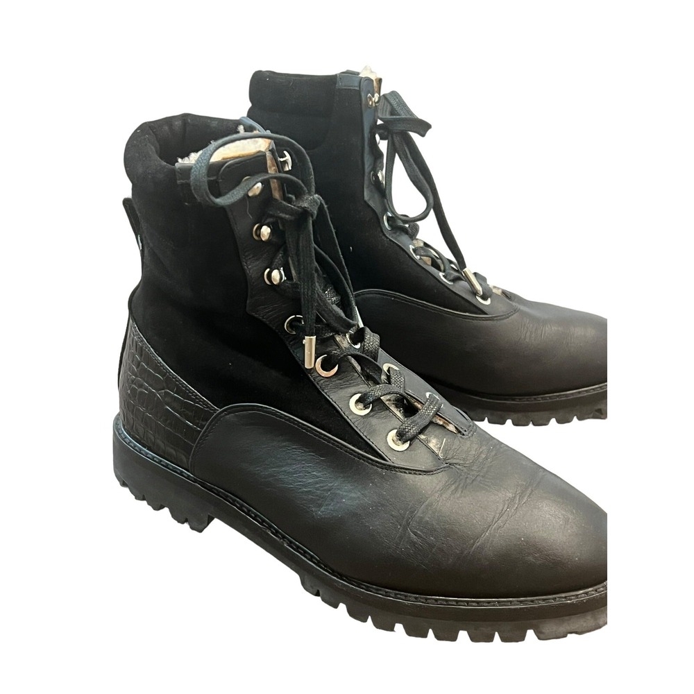 AQUAZURRA ITALY BLACK LACE UP FUR LINED COMBAT BIKER BOOTS LEATHER SUEDE 35.5